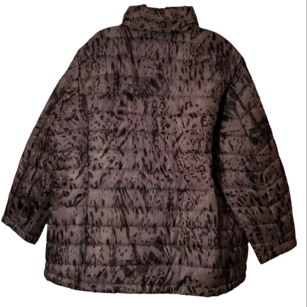 Leopard Print Silver/Black Plus Size Puffer Coat Size 3X - Picture 2 of 4